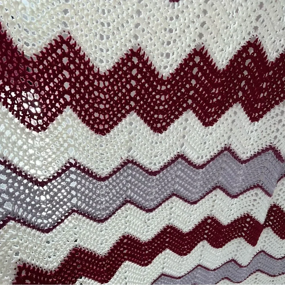 Vintage Afgani Crochet Grandma Chevron Blanket Throw Quilt Multicolor Handmade